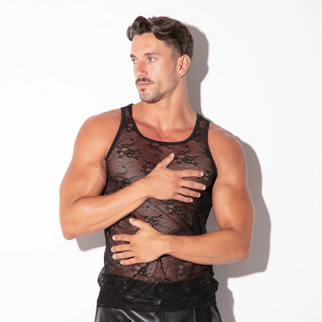 Code 22 Sheer Lace Tank Mesh 9778 - Floral Black