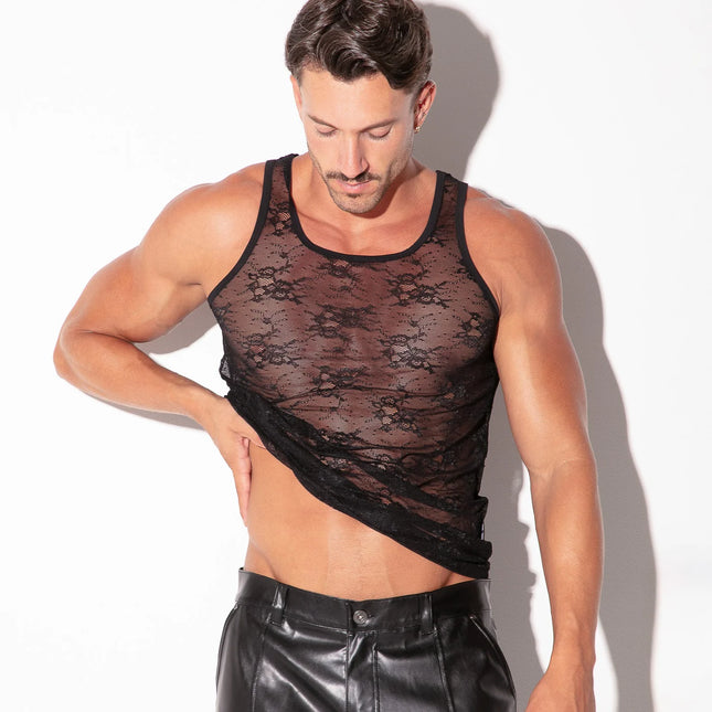 Code 22 Sheer Lace Tank Mesh 9778 - Floral Black
