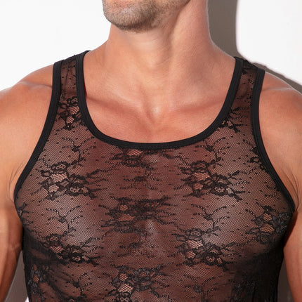Code 22 Sheer Lace Tank Mesh 9778 - Floral Black