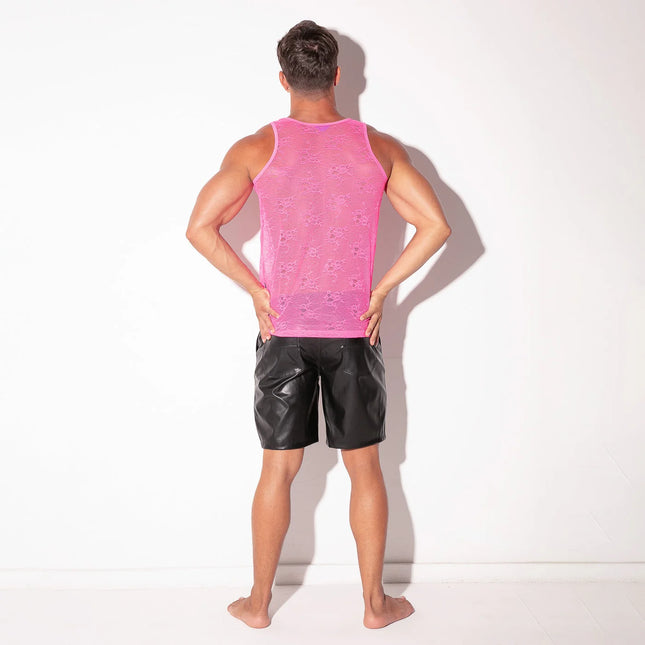 Code 22 Sheer Lace Tank Mesh 9778 - Floral Neon Pink