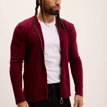 Ron Tomson Full Zip Closure Cardigan - Burgundy