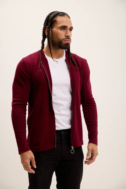 Ron Tomson Full Zip Closure Cardigan - Burgundy