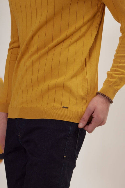 Ron Tomson Slip-Stitch Crew Neck Sweater - Mustard