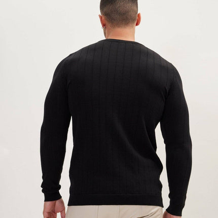 Ron Tomson Slip-Stitch Crew Neck Sweater - Black