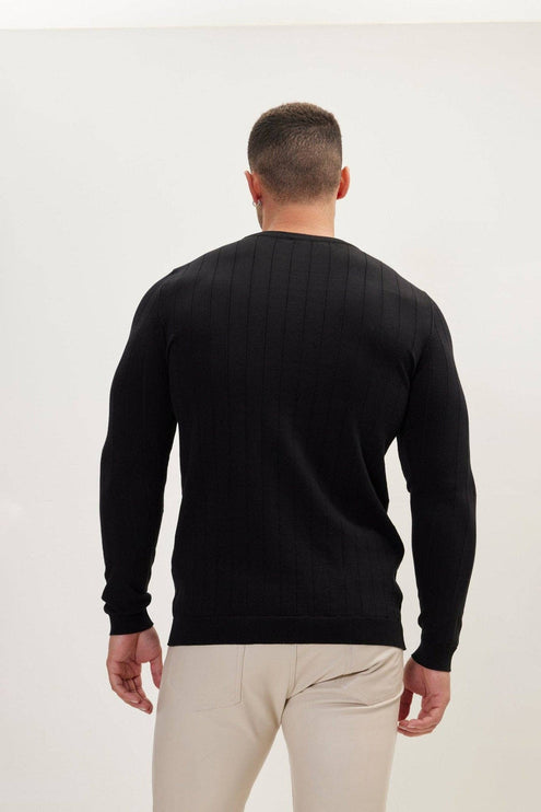 Ron Tomson Slip-Stitch Crew Neck Sweater - Black