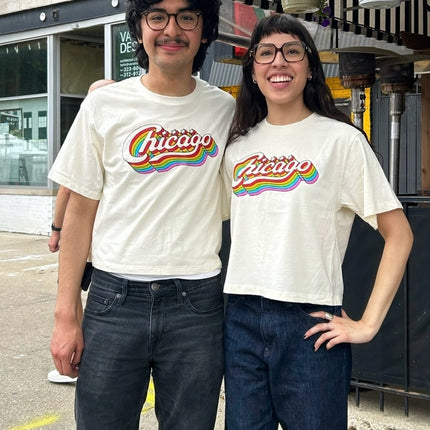Transit Tees Chicago Rainbow Script Crop top t-shirt