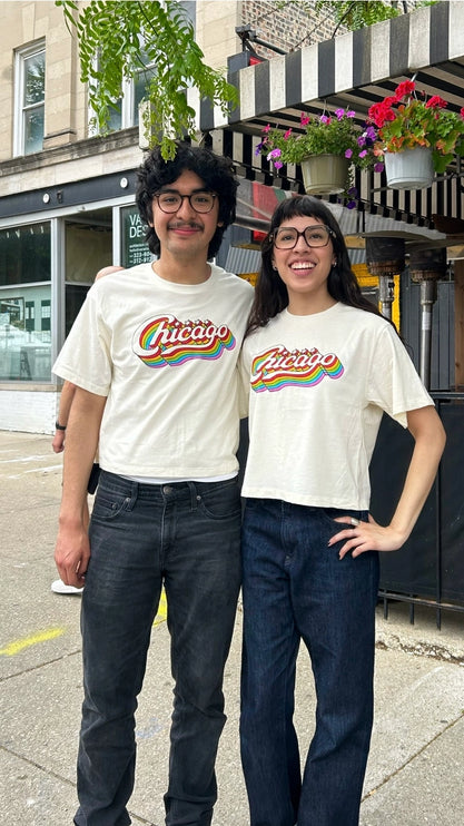 Transit Tees Chicago Rainbow Script Crop top t-shirt