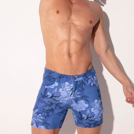 Code 22 5-Inch Stretch Slim-Fit Shorts 9712S - Floral Blue