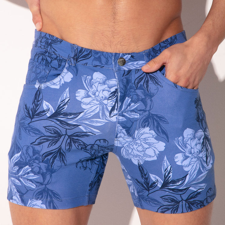 Code 22 5-Inch Stretch Slim-Fit Shorts 9712S - Floral Blue