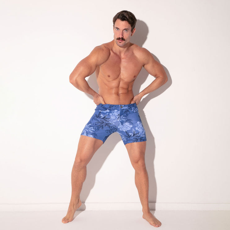 Code 22 5-Inch Stretch Slim-Fit Shorts 9712S - Floral Blue