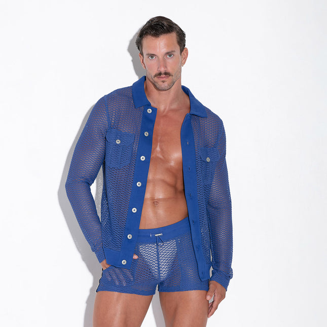 Code 22 Openwork 9739 mesh shirt blue size M
