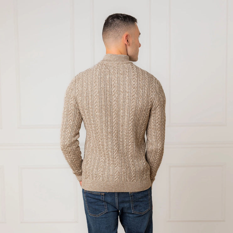H/H Half Zip Pullover Taupe Marl Cable