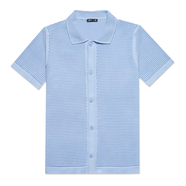Eight X Docker Knit Button-Down Polo Shirt - Blue