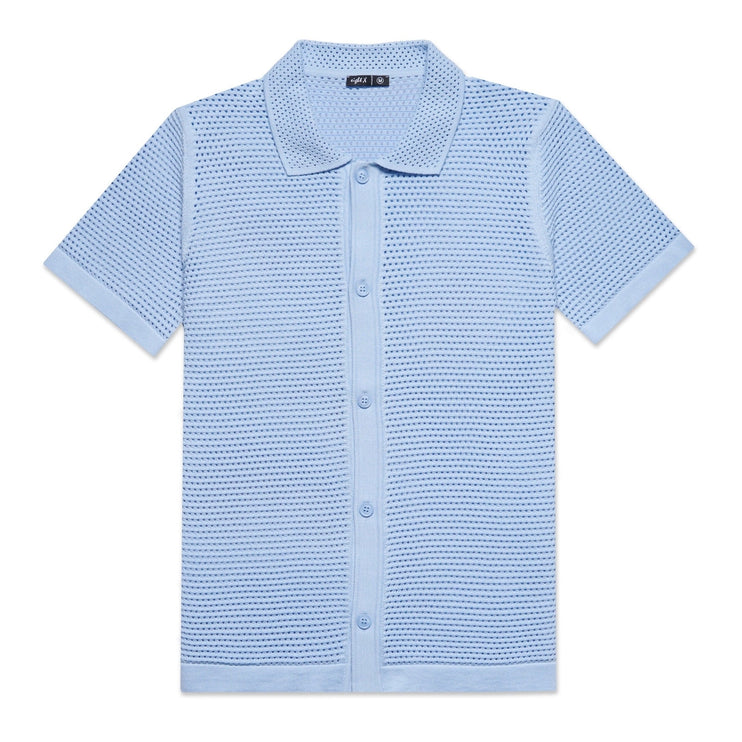 Eight X Docker knit button up polo shirt blue