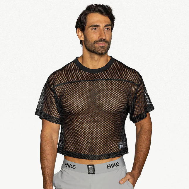 Bike Athletic Mesh Cropped Jersey T-Shirt - Black