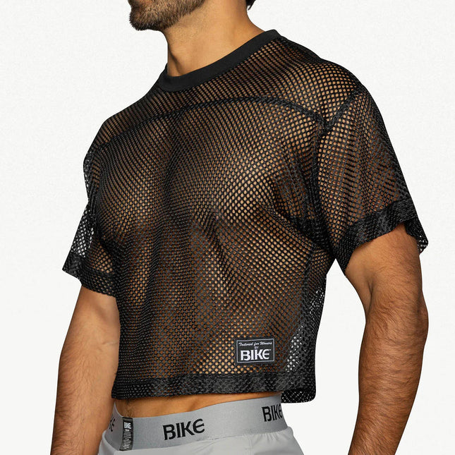 Bike Athletic Mesh Cropped Jersey T-Shirt - Black
