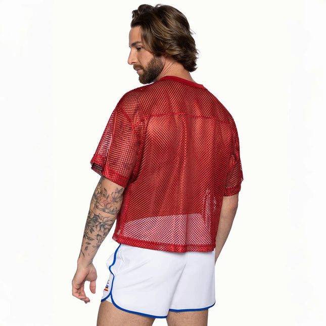 Bike Athletic Mesh Cropped Jersey T-Shirt - Red