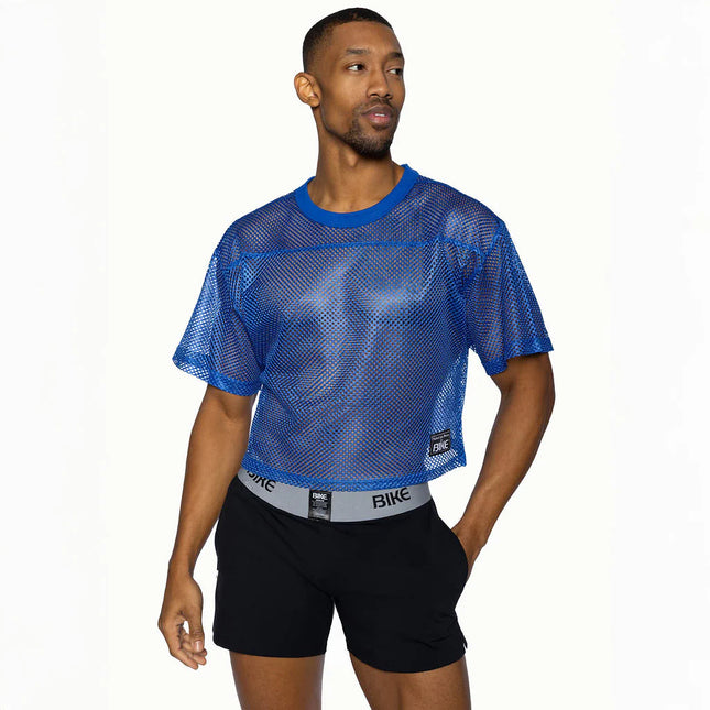 Bike Athletic Mesh Cropped Jersey T-Shirt - Blue