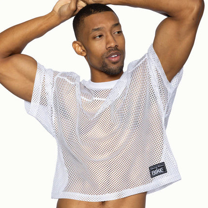 Bike Athletic cropped mesh jersey t-shirt white
