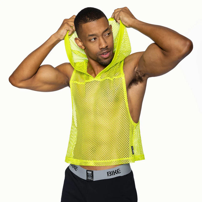 Bike Athletic Cropped Mesh Sleeveless Hoodie - Acid Lime