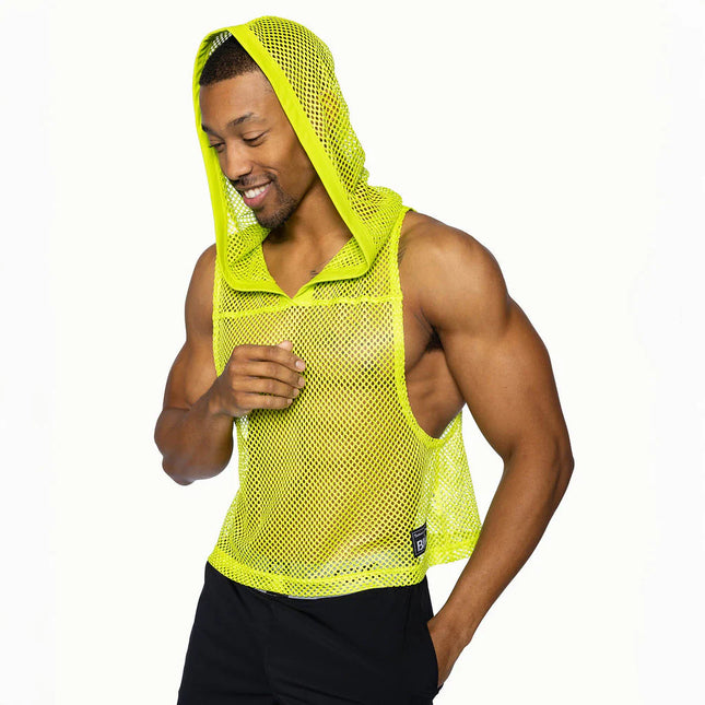 Bike Athletic Cropped Mesh Sleeveless Hoodie - Acid Lime