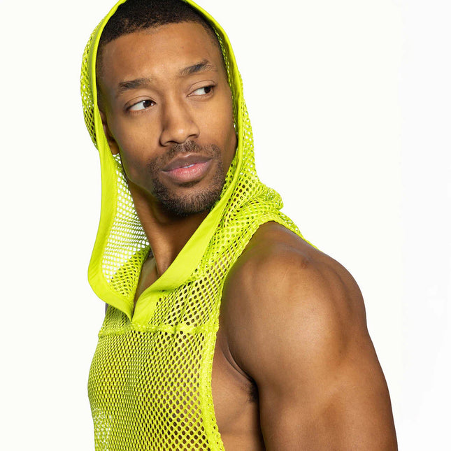 Bike Athletic Cropped Mesh Sleeveless Hoodie - Acid Lime