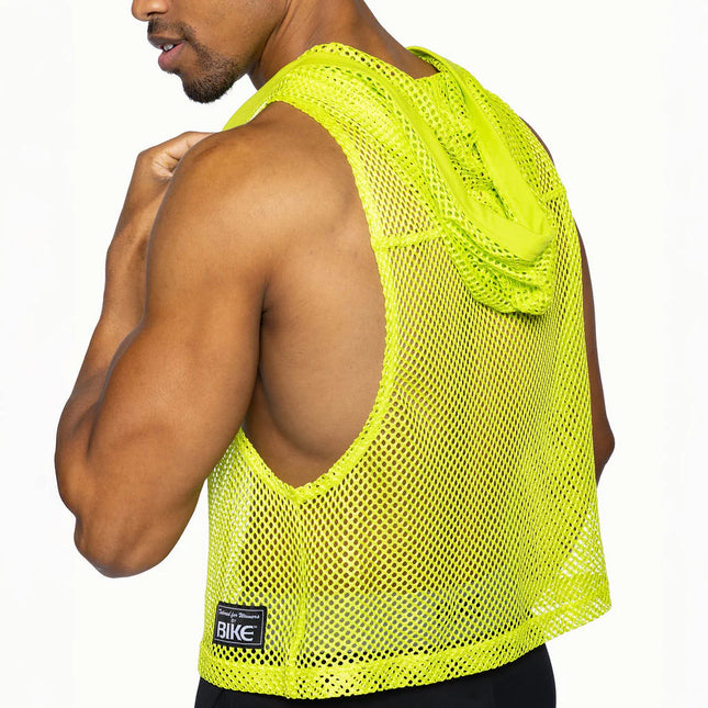 Bike Athletic Cropped Mesh Sleeveless Hoodie - Acid Lime