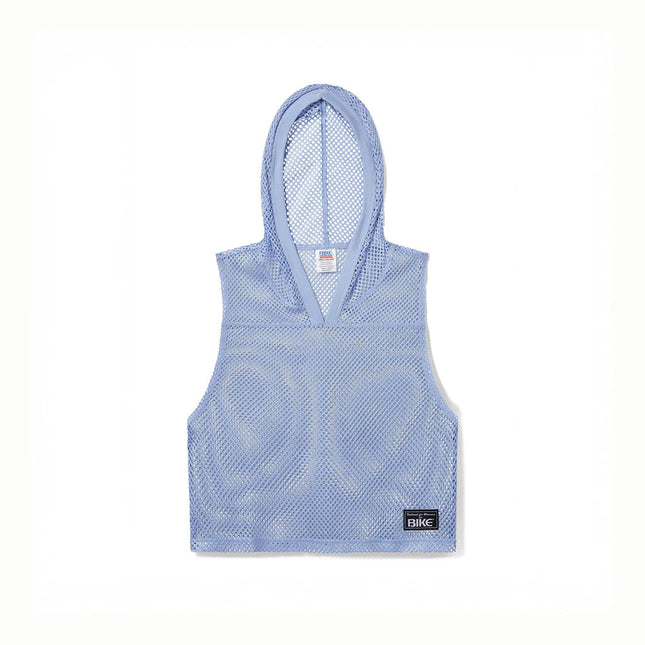 Bike Athletic Cropped Mesh Sleeveless Hoodie - Ice Blue
