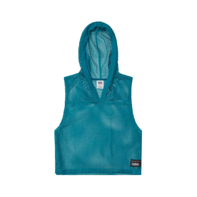 Bike Athletic Cropped Mesh Sleeveless Hoodie - Teal