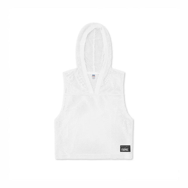 Bike Athletic Cropped Mesh Sleeveless Hoodie - White