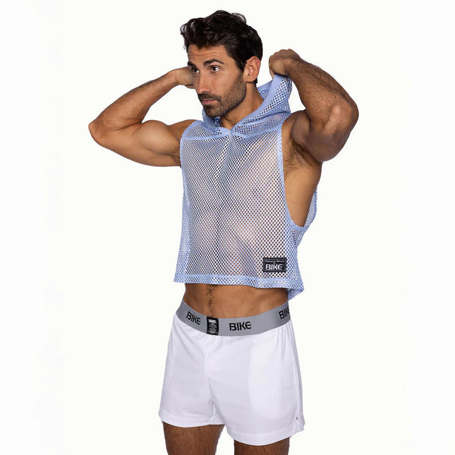 Bike Athletic Cropped Mesh Sleeveless Hoodie - Ice Blue