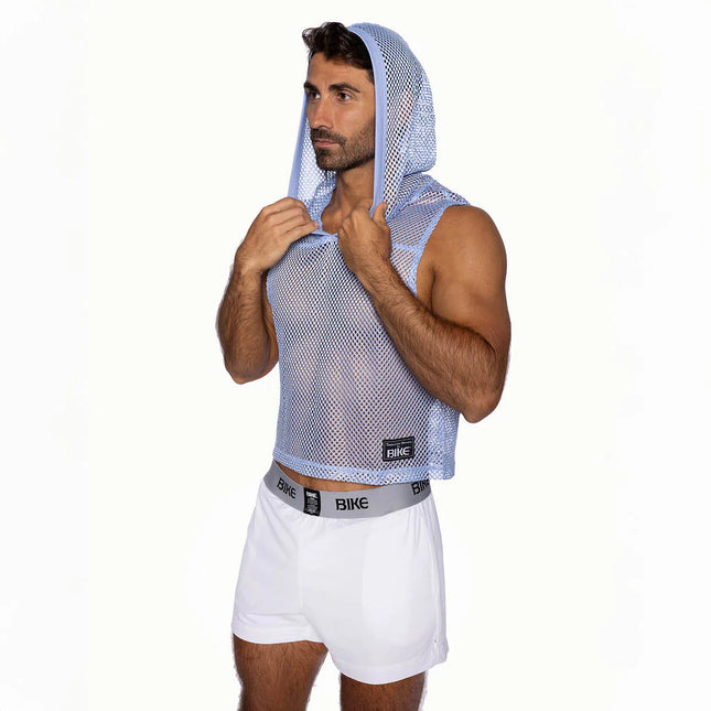 Bike Athletic Cropped Mesh Sleeveless Hoodie - Ice Blue