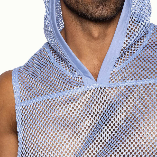 Bike Athletic Cropped Mesh Sleeveless Hoodie - Ice Blue