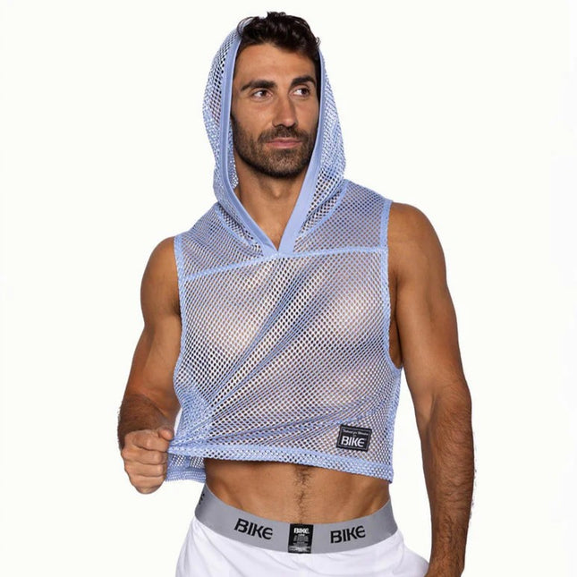 Bike Athletic Cropped Mesh Sleeveless Hoodie - Ice Blue