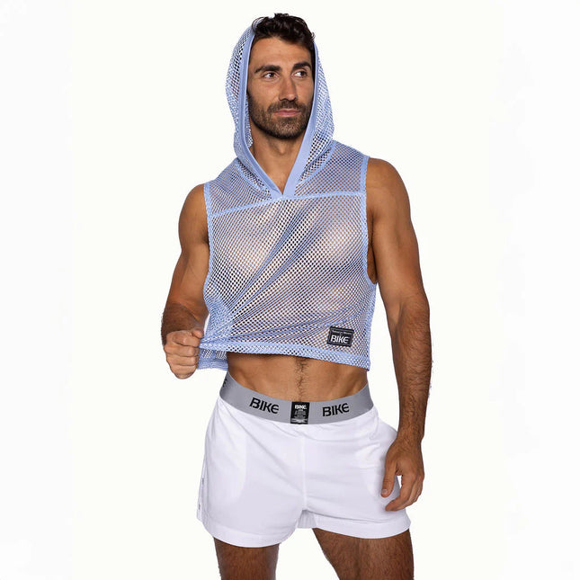 Bike Athletic Cropped Mesh Sleeveless Hoodie - Ice Blue