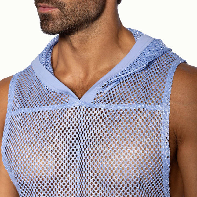 Bike Athletic Cropped Mesh Sleeveless Hoodie - Ice Blue
