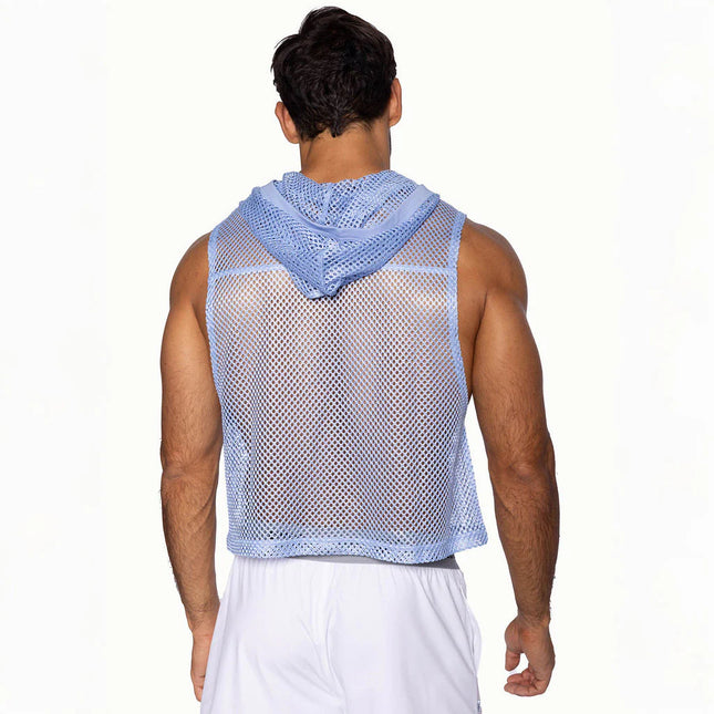 Bike Athletic Cropped Mesh Sleeveless Hoodie - Ice Blue