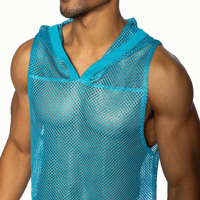 Bike Athletic Cropped Mesh Sleeveless Hoodie - Teal