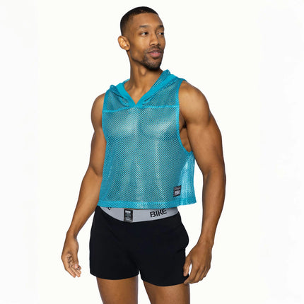 Bike Athletic Cropped Mesh Sleeveless Hoodie - Teal