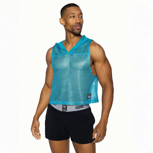 Bike Athletic Cropped Mesh Sleeveless Hoodie - Teal