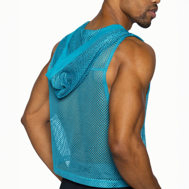 Bike Athletic Cropped Mesh Sleeveless Hoodie - Teal