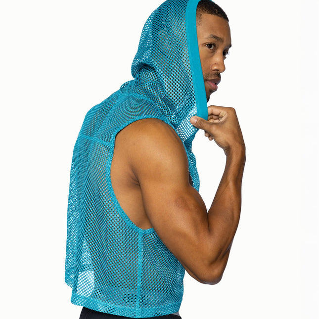 Bike Athletic Cropped Mesh Sleeveless Hoodie - Teal