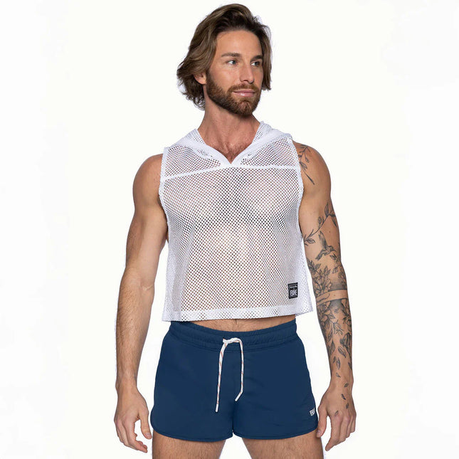 Bike Athletic Cropped Mesh Sleeveless Hoodie - White