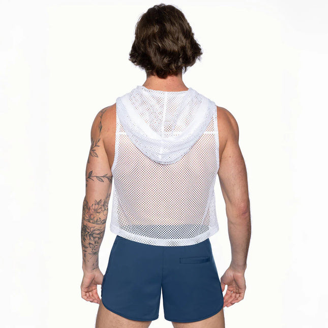 Bike Athletic Cropped Mesh Sleeveless Hoodie - White