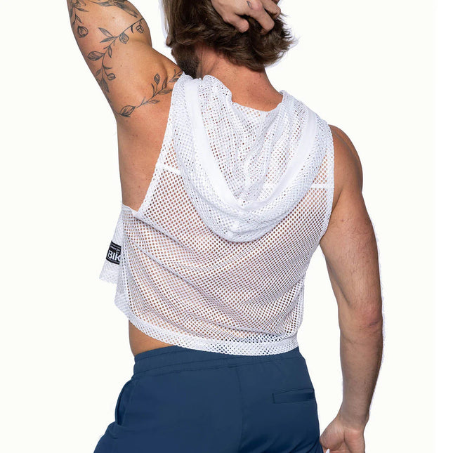 Bike Athletic Cropped Mesh Sleeveless Hoodie - White