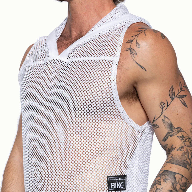 Bike Athletic Cropped Mesh Sleeveless Hoodie - White