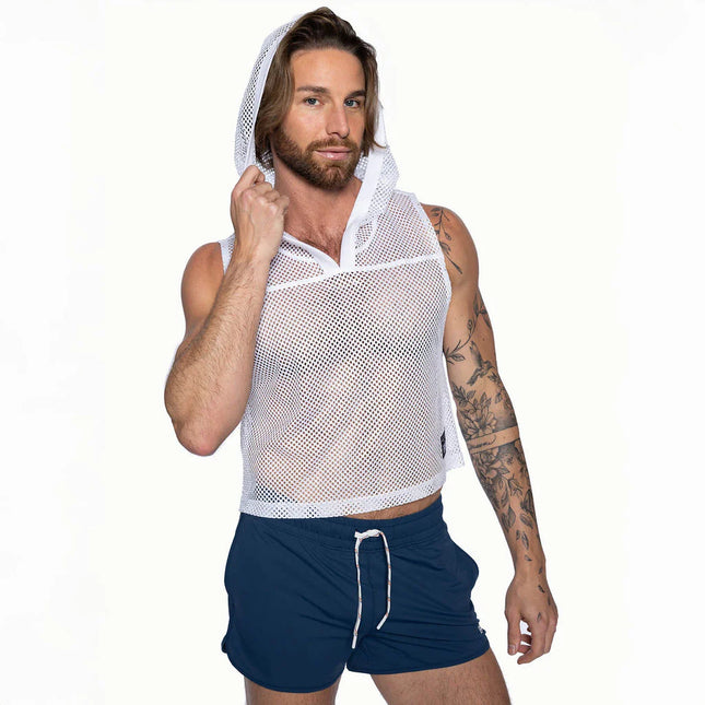 Bike Athletic Cropped Mesh Sleeveless Hoodie - White