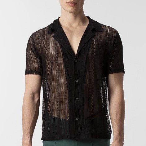 Barcode Berlin Dusan lace short-sleeve shirt black