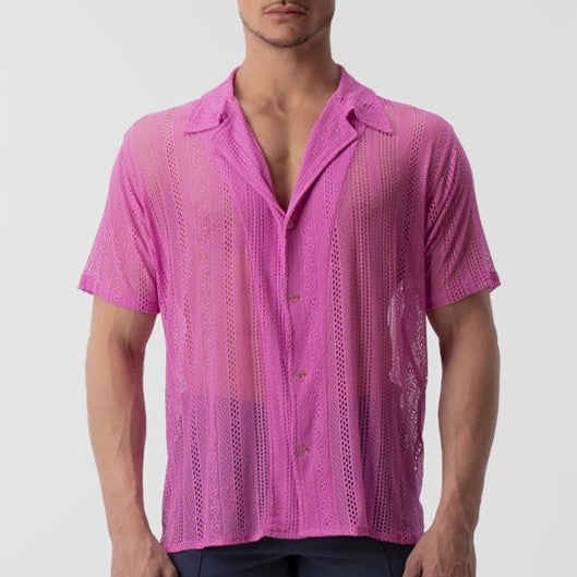 Barcode Berlin Dusan lace short-sleeve shirt pink
