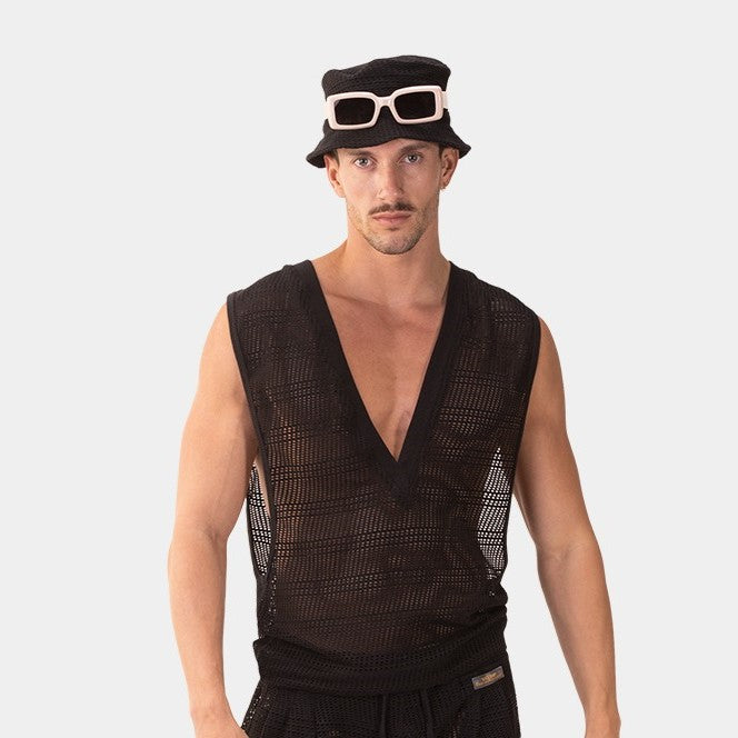 Barcode Berlin Mayo crochet sleeveless v-neck shirt black – Egoist Underwear